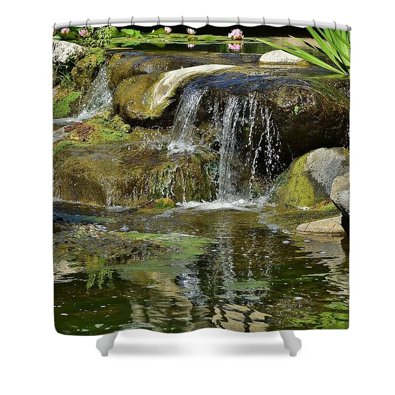 Linda Brody Shower Curtain featuring the photograph 7 Lily Pond Waterfall I by Linda Brody