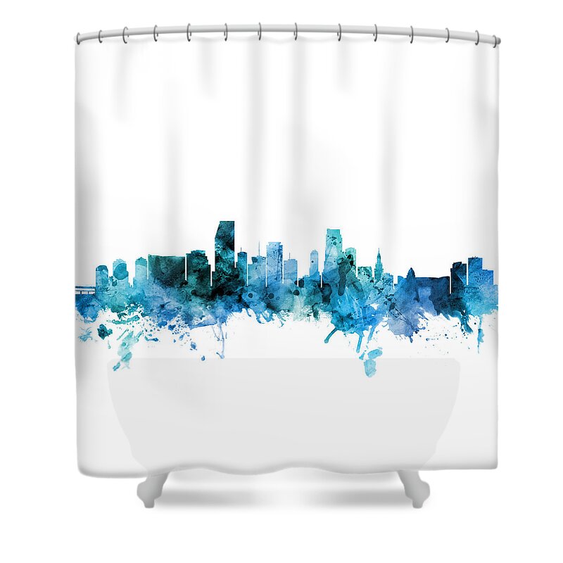 Miami Shower Curtain featuring the digital art Miami Florida Skyline #7 by Michael Tompsett