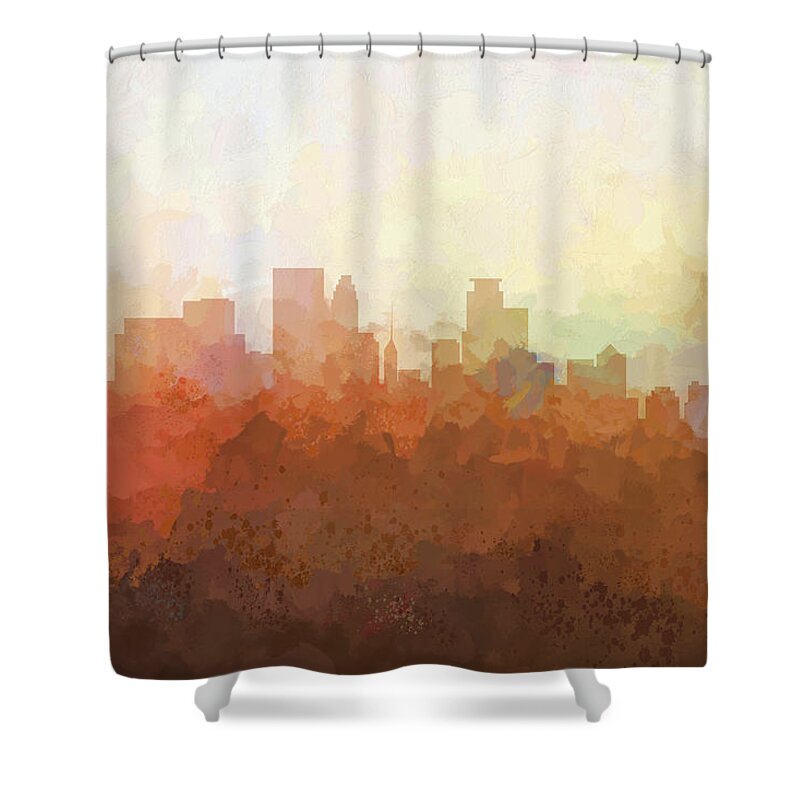 Minneapolis Minnesota Skyline Shower Curtain featuring the digital art Minneapolis Minnesota Skyline #7 by Marlene Watson