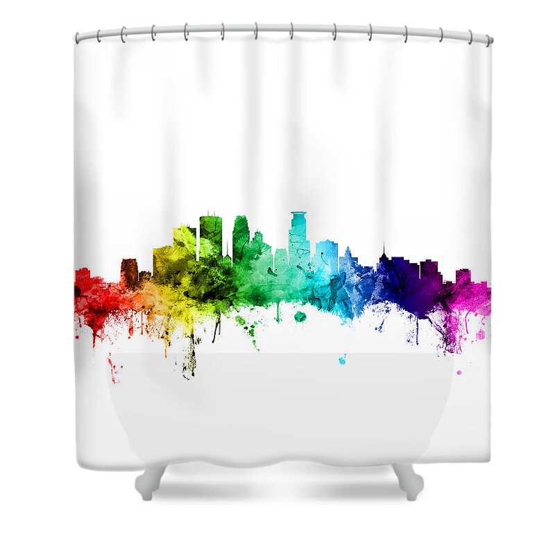 United States Shower Curtain featuring the digital art Minneapolis Minnesota Skyline by Michael Tompsett