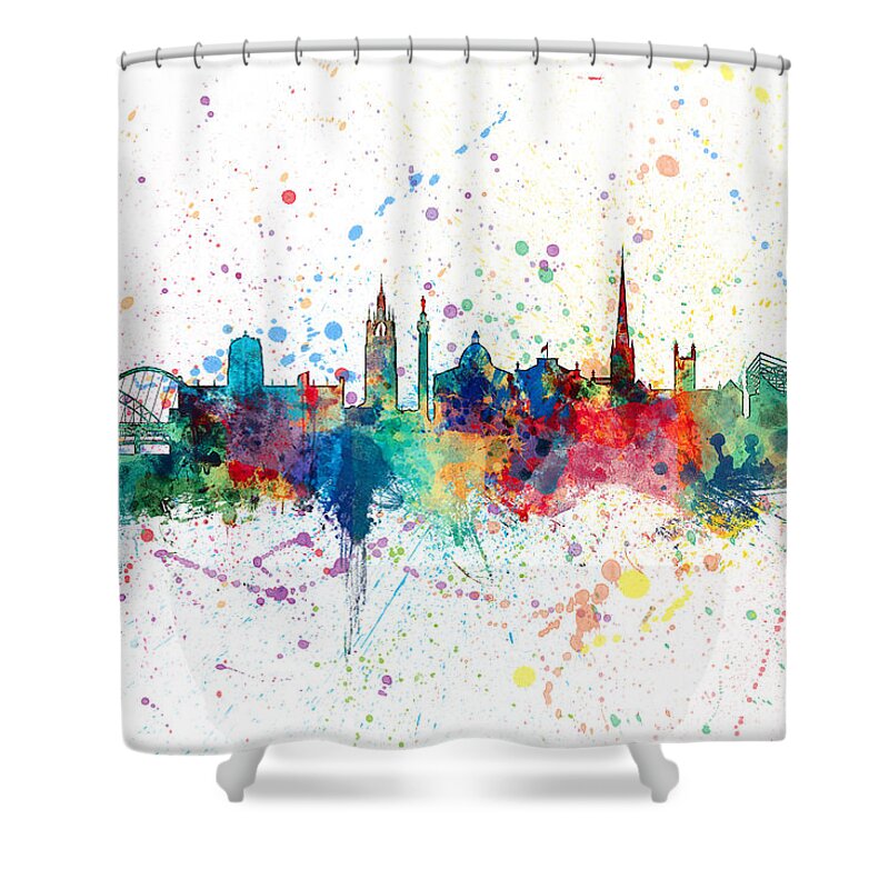 City Shower Curtain featuring the digital art Newcastle England Skyline by Michael Tompsett
