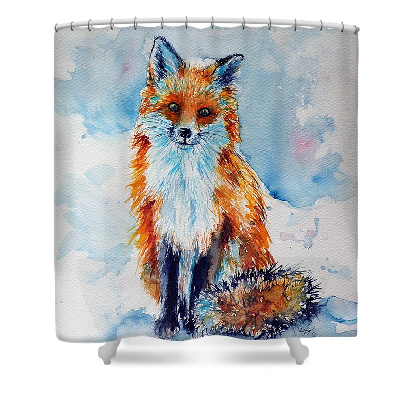 Red Fox Shower Curtain featuring the painting Red fox #6 by Kovacs Anna Brigitta