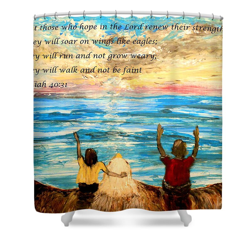 Isaiah 40:31 But Those Who Hope In The Lord  Will Renew Their Strength.they Will Soar On Wings Like Eagles;  They Will Run And Not Grow Weary Shower Curtain featuring the painting Soar on wings like eagles... #7 by Amanda Dinan