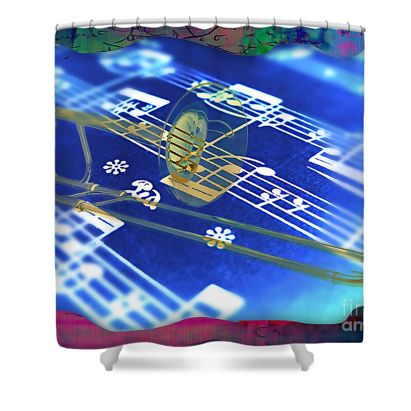 Trombone Shower Curtain featuring the mixed media Trombone Collection #7 by Marvin Blaine