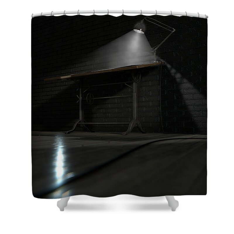 Architect Shower Curtain featuring the digital art Vintage Desk and Lamp #7 by Allan Swart