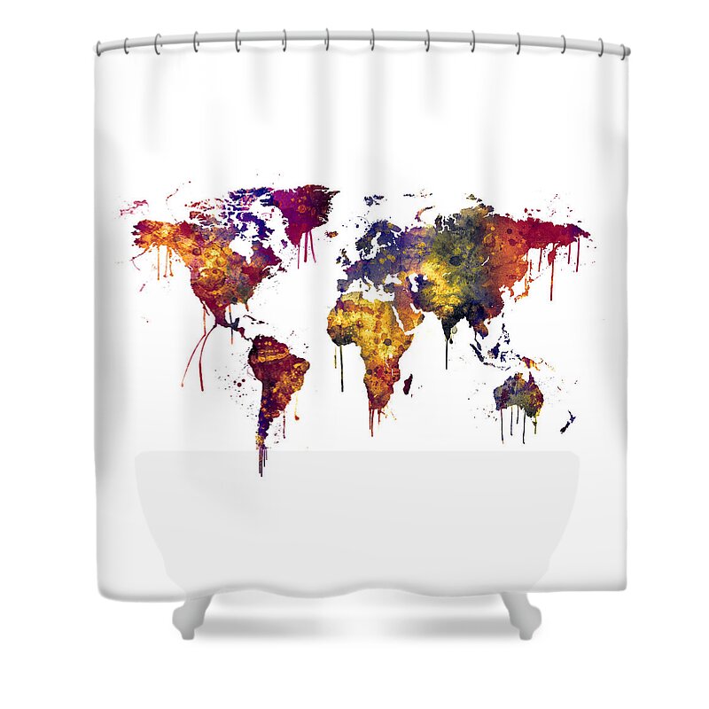 World Map Shower Curtain featuring the digital art Watercolor Map of the World Map #7 by Michael Tompsett