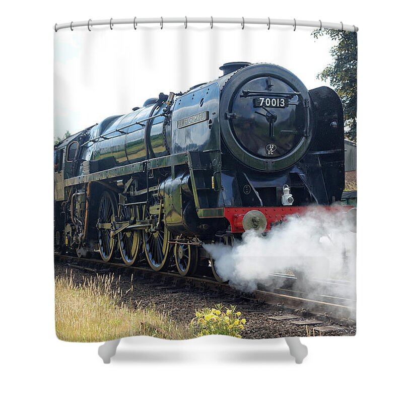 Steam Shower Curtain featuring the photograph 70013 Oliver Cromwell at Loughborough by David Birchall