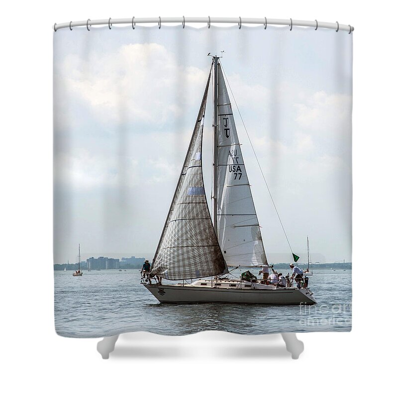 77 Shower Curtain featuring the photograph #77 Waits At The Starting Line #77 by Grace Grogan