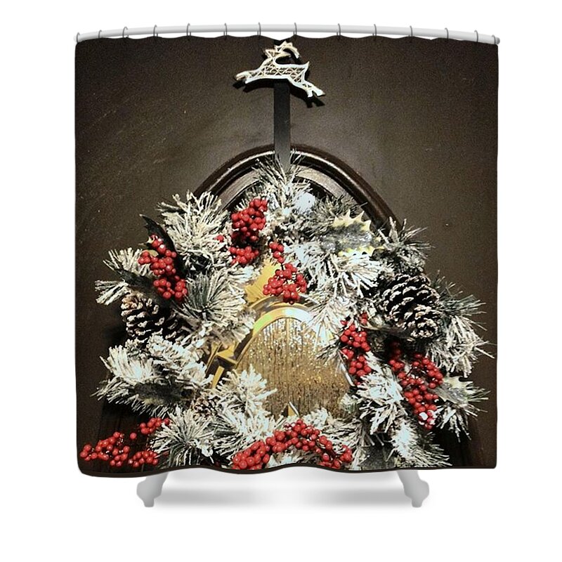 Christmas Shower Curtain featuring the photograph Festive Front Door by Heather Snyder