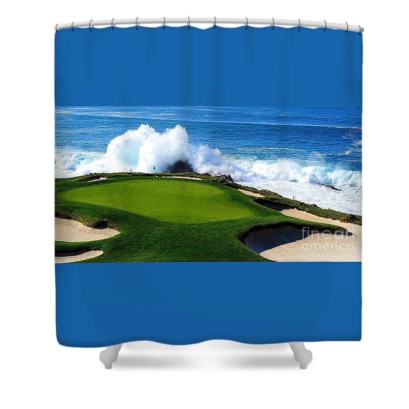 Golf Shower Curtain featuring the photograph 7th Hole - Pebble Beach by Michael Graham
