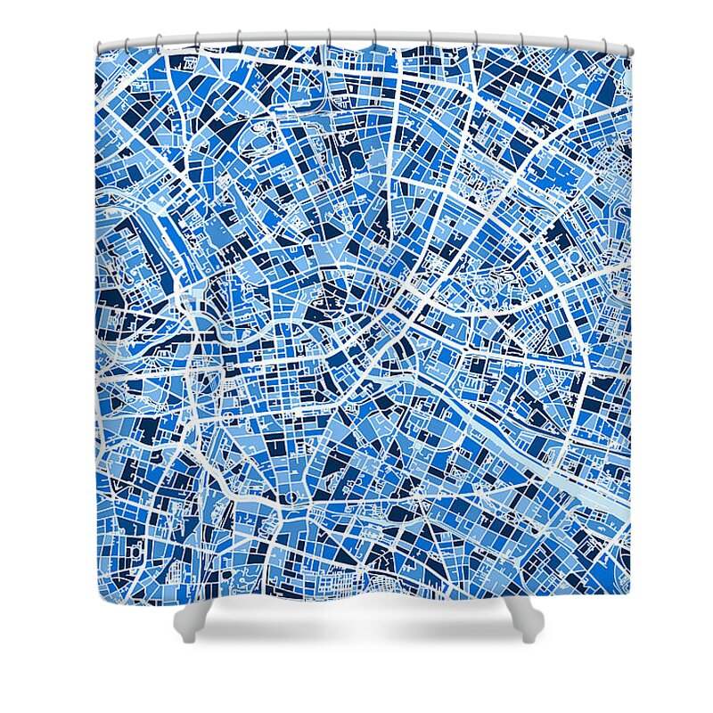 Berlin Shower Curtain featuring the digital art Berlin Germany City Map by Michael Tompsett