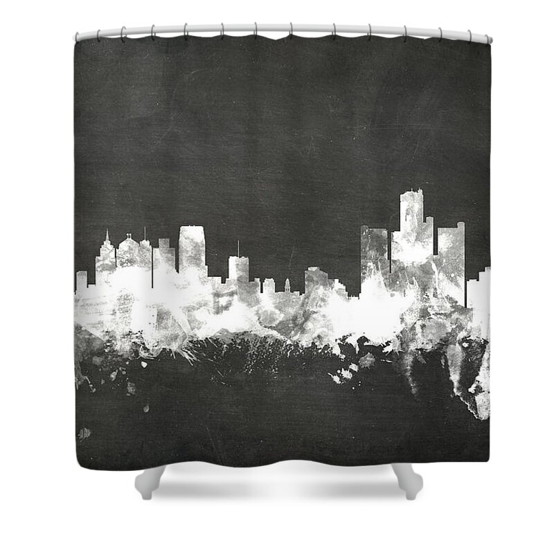 United States Shower Curtain featuring the digital art Detroit Michigan Skyline #8 by Michael Tompsett