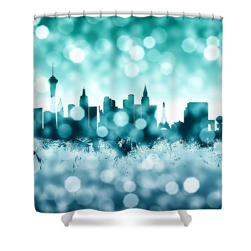 City Shower Curtain featuring the digital art Las Vegas Nevada Skyline by Michael Tompsett