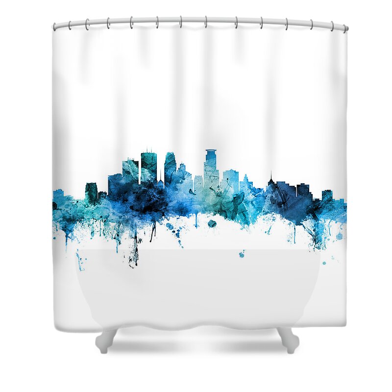 Minneapolis Shower Curtain featuring the digital art Minneapolis Minnesota Skyline #8 by Michael Tompsett