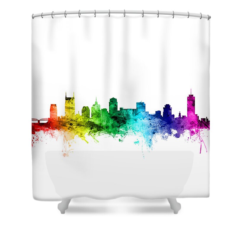 United States Shower Curtain featuring the digital art Nashville Tennessee Skyline #8 by Michael Tompsett