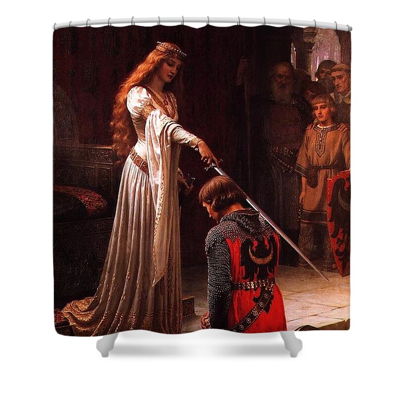 Blair Leighton Edmundal Shower Curtain featuring the painting Queen Guinevere and Sir Lancelot by MotionAge Designs