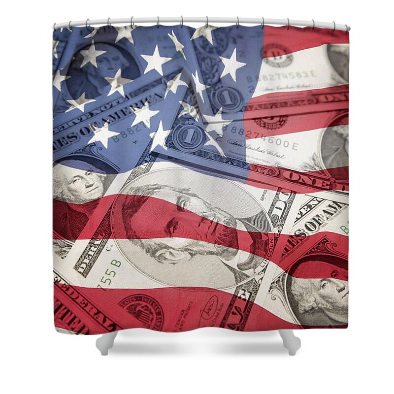 Flag Shower Curtain featuring the photograph USA finance #8 by Les Cunliffe