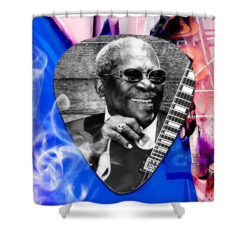 Bb King Shower Curtain featuring the mixed media BB King Art #8 by Marvin Blaine