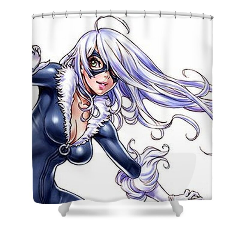 Black Cat Shower Curtain featuring the digital art Black Cat #9 by Super Lovely