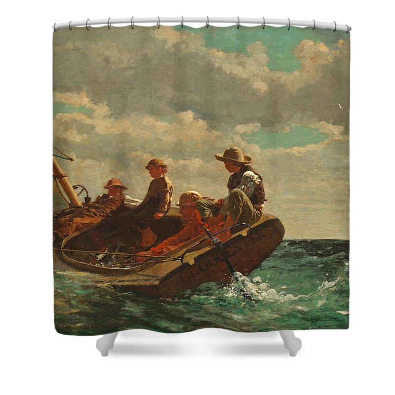 Winslow Homer Shower Curtain featuring the painting Breezing Up #7 by Winslow Homer