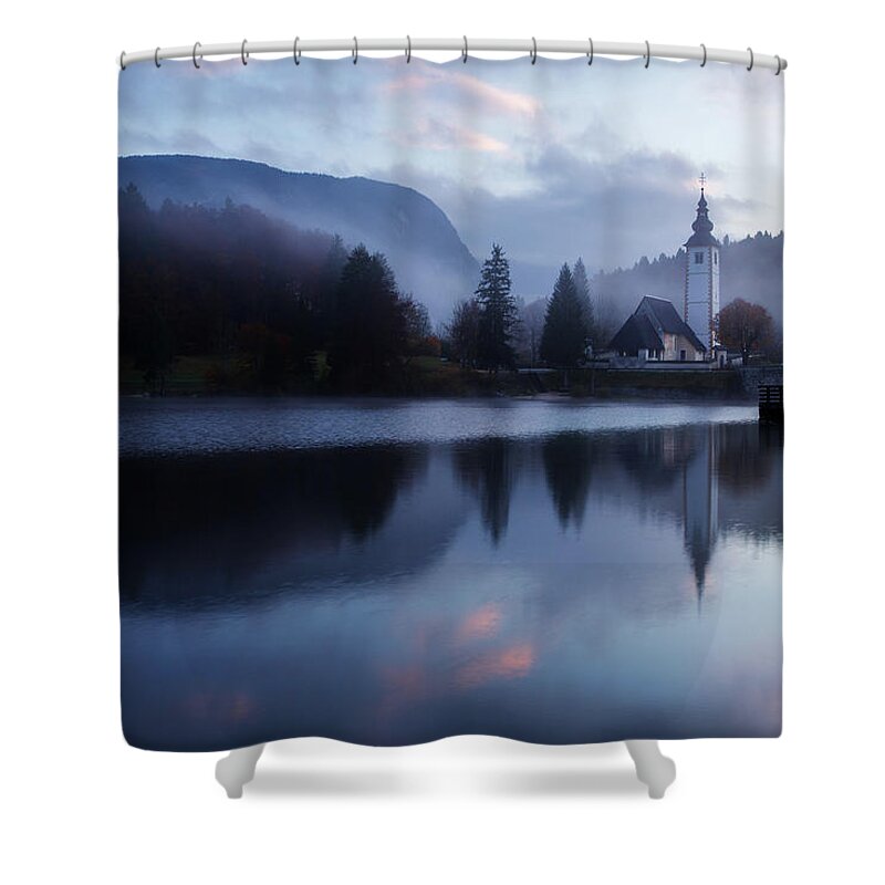 Bohinj Shower Curtain featuring the photograph Morning at Lake Bohinj in Slovenia #9 by Ian Middleton