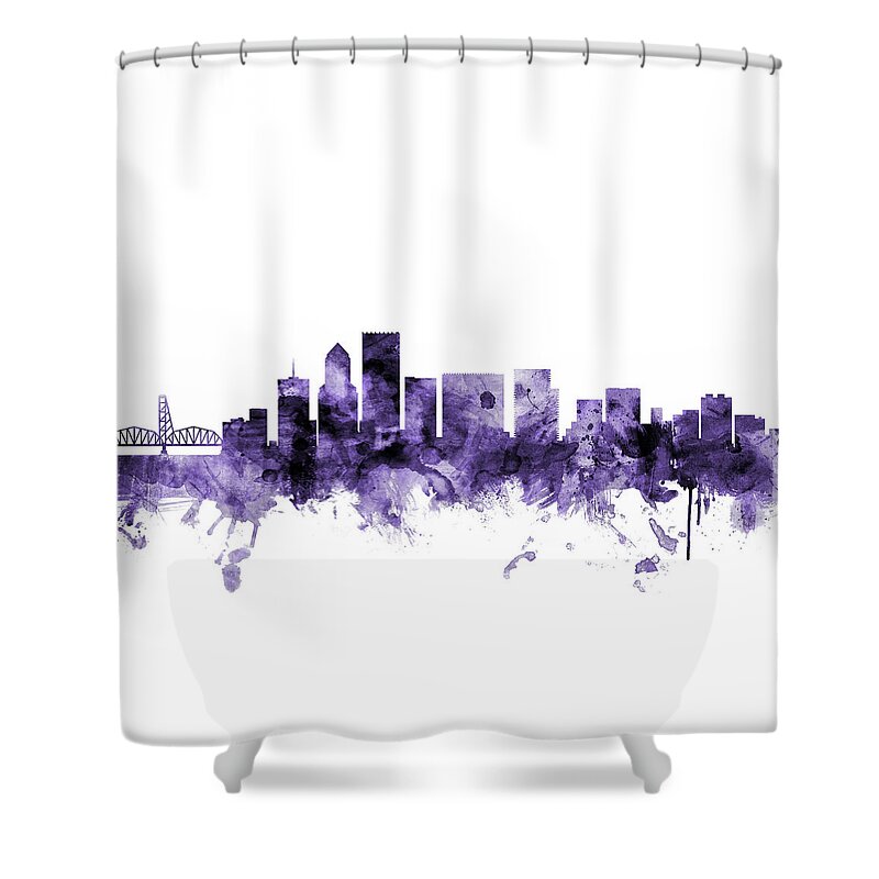 Portland Shower Curtain featuring the digital art Portland Oregon Skyline #9 by Michael Tompsett