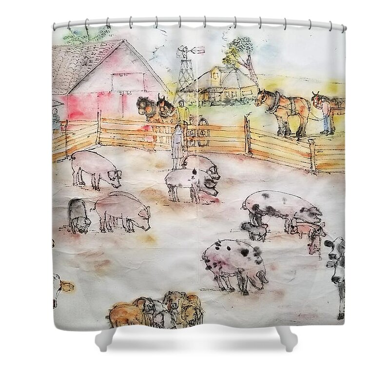 Farming. Agriculture Shower Curtain featuring the painting The art of farming album #9 by Debbi Saccomanno Chan