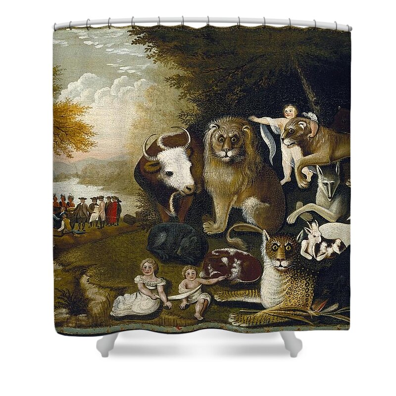 Edward Hicks (american Shower Curtain featuring the painting The Peaceable Kingdom by MotionAge Designs