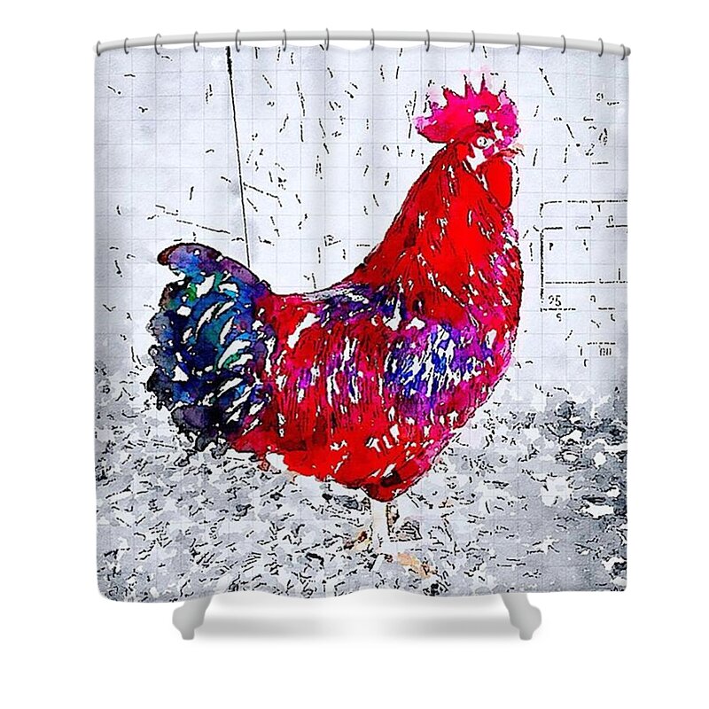 Watercolor Shower Curtain featuring the photograph Rooster Watercolor Square by Jennifer Richter