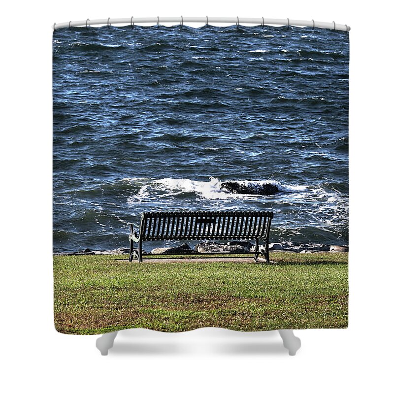 Usa Shower Curtain featuring the photograph A bench by the sea by Tom Prendergast