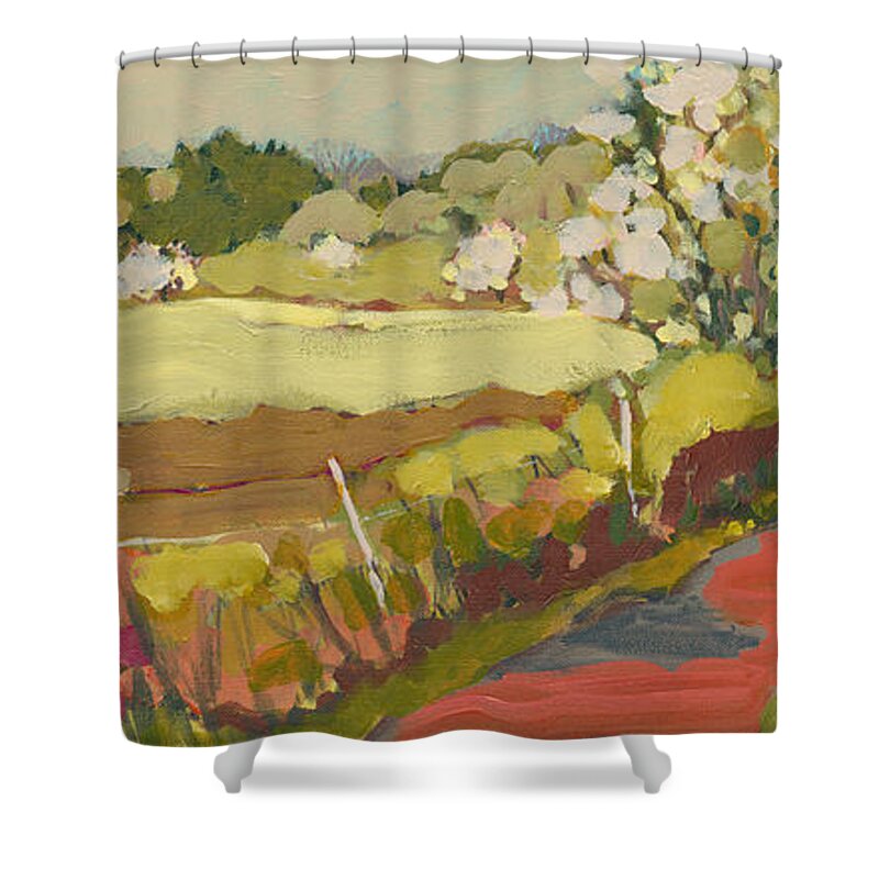 Landscape Shower Curtain featuring the painting A Bend in the Road by Jennifer Lommers