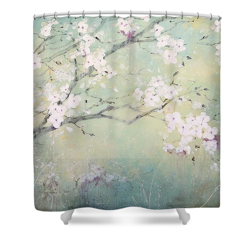 Spring Shower Curtain featuring the painting A Breath of Spring by Laura Lee Zanghetti