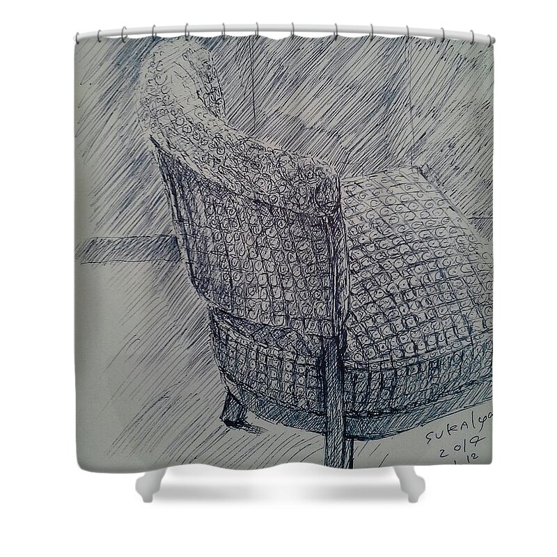 Starbucks Shower Curtain featuring the drawing A chair in Starbucks by Sukalya Chearanantana