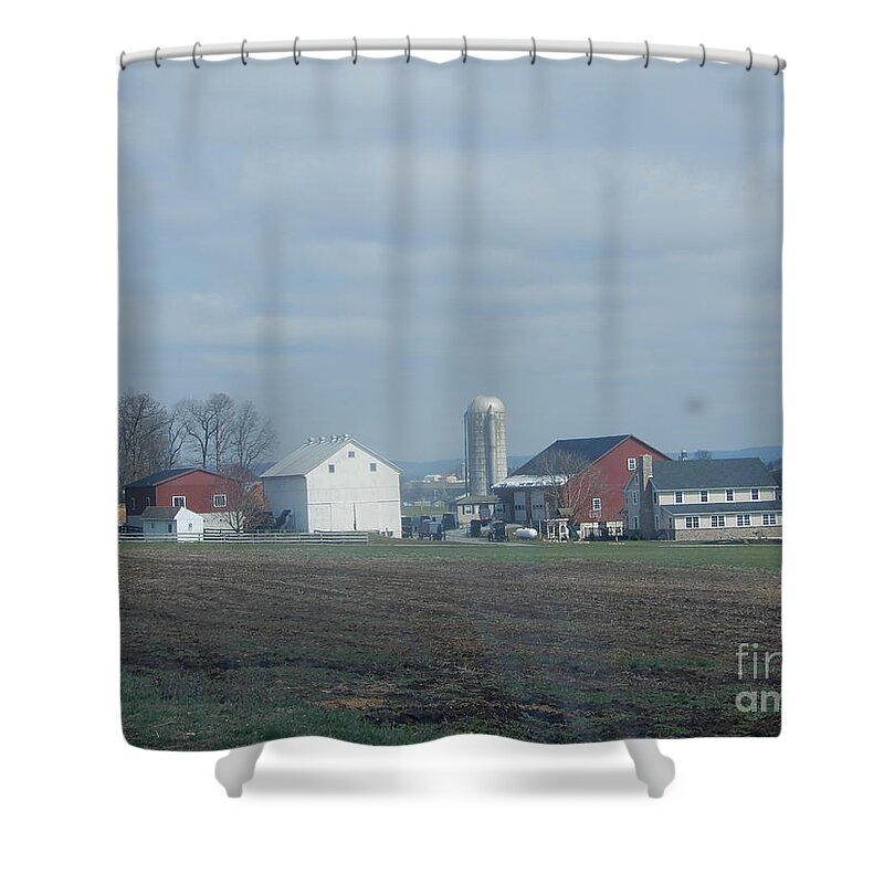 Amish Shower Curtain featuring the photograph A Clear April Sky Over an Amish Farm by Christine Clark