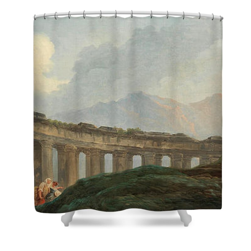 Hubert Robert Shower Curtain featuring the painting A Colonnade in Ruins by Hubert Robert