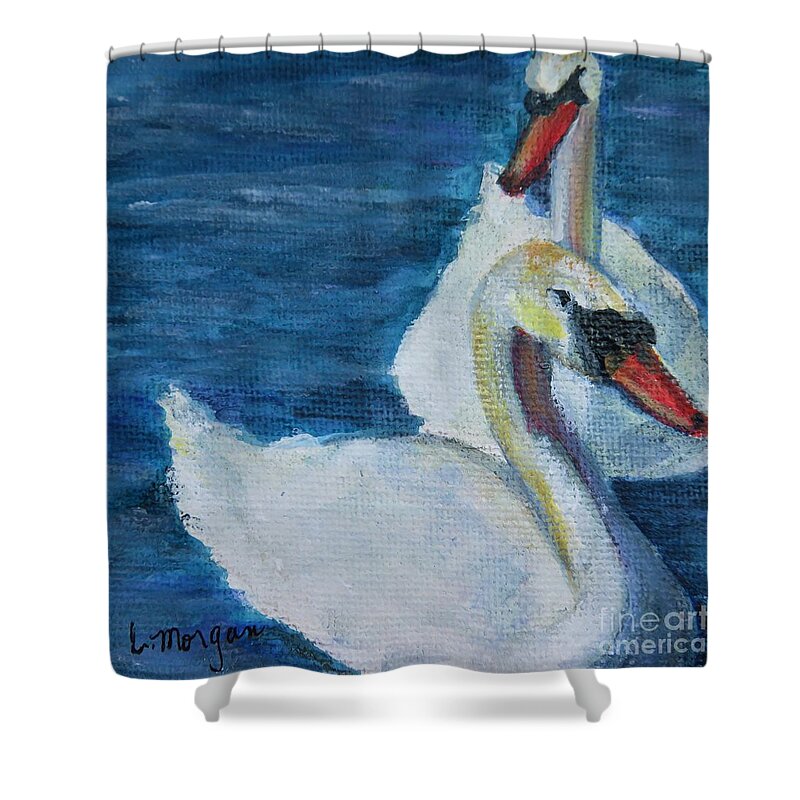 Swan Shower Curtain featuring the painting A Couple of Swans by Laurie Morgan