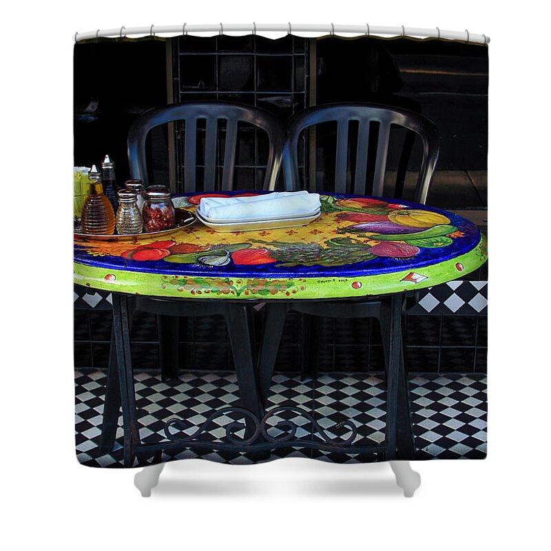 Bonnie Follett Shower Curtain featuring the photograph A Cozy Table for Two by Bonnie Follett