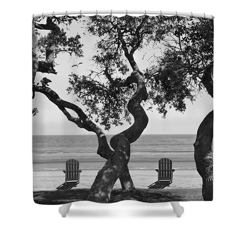 Seascape Shower Curtain featuring the photograph A Day At The Beach BW by Mike McGlothlen