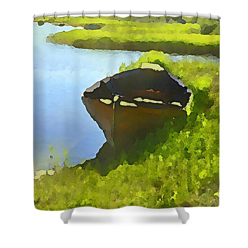 Boat Shower Curtain featuring the digital art A day at the Pond by Shelli Fitzpatrick