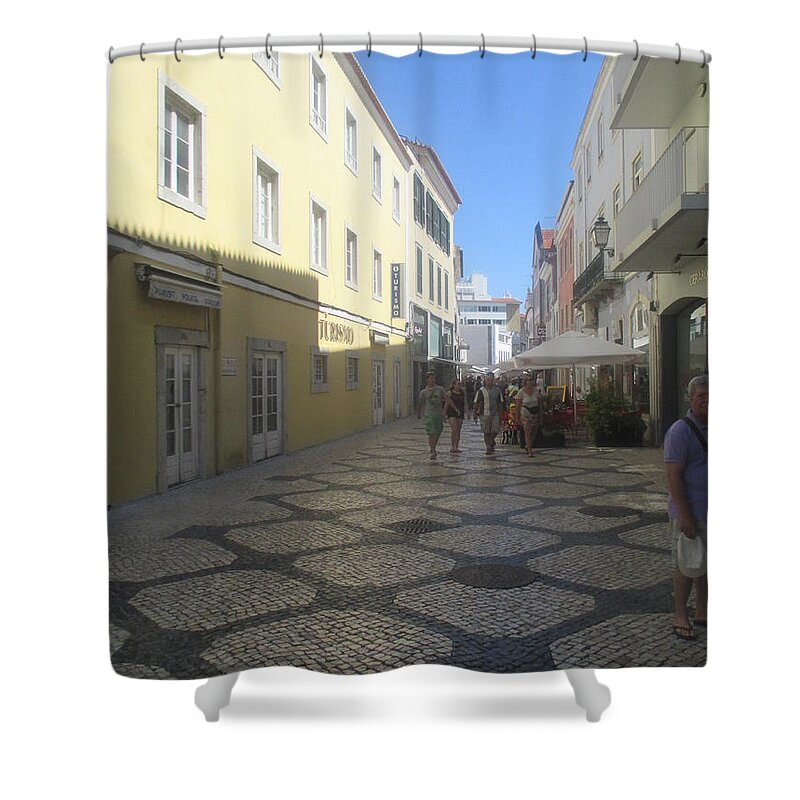Street Shower Curtain featuring the photograph A detail from a street in the historical centre of Cascais near Lisbon by Anamarija Marinovic