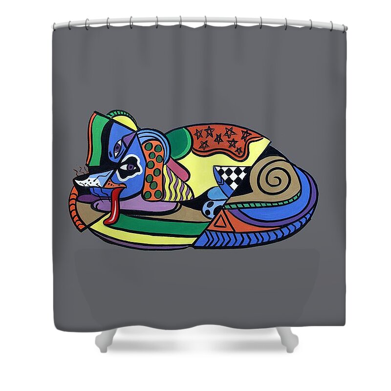 A Dog Named Picasso T-shirt Shower Curtain featuring the painting A Dog Named Picasso T-Shirt by Anthony Falbo