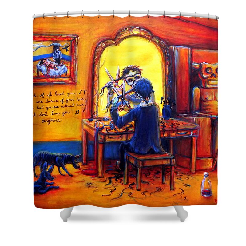 Frida Shower Curtain featuring the painting A Few Small Snips by Heather Calderon