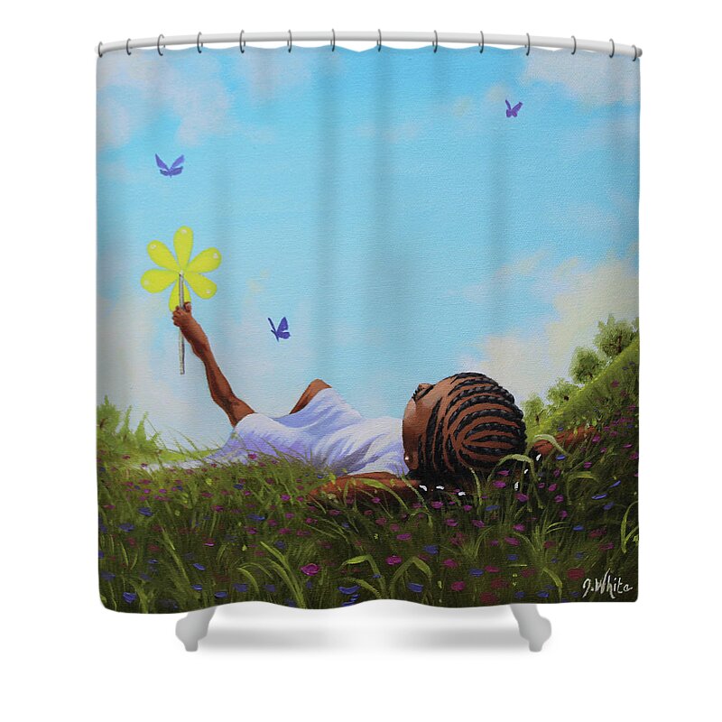 African American Shower Curtain featuring the painting A flower in the sky by Jerome White