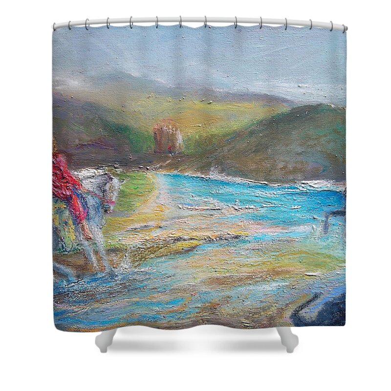 Symbolic Shower Curtain featuring the painting A Ghost Upon Your Path by Susan Esbensen