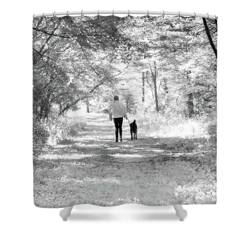 Animals Shower Curtain featuring the photograph A Girl And Her Dog by Jim Shackett