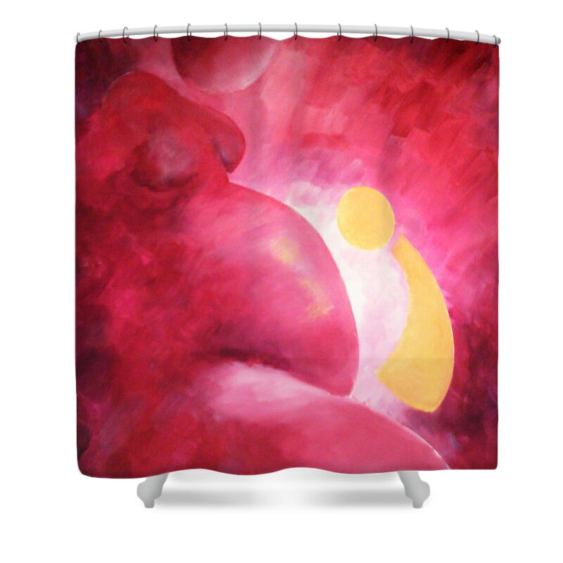 Motherhood Shower Curtain featuring the painting A Growing Love by Jennifer Hannigan-Green