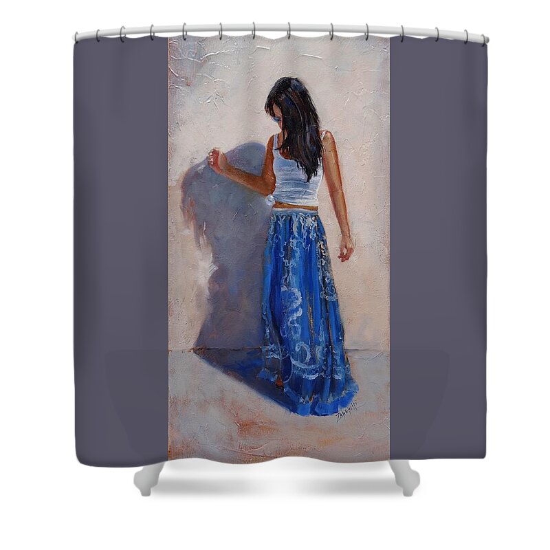 Laura Zanghetti Shower Curtain featuring the painting A Harmony of Blues by Laura Lee Zanghetti