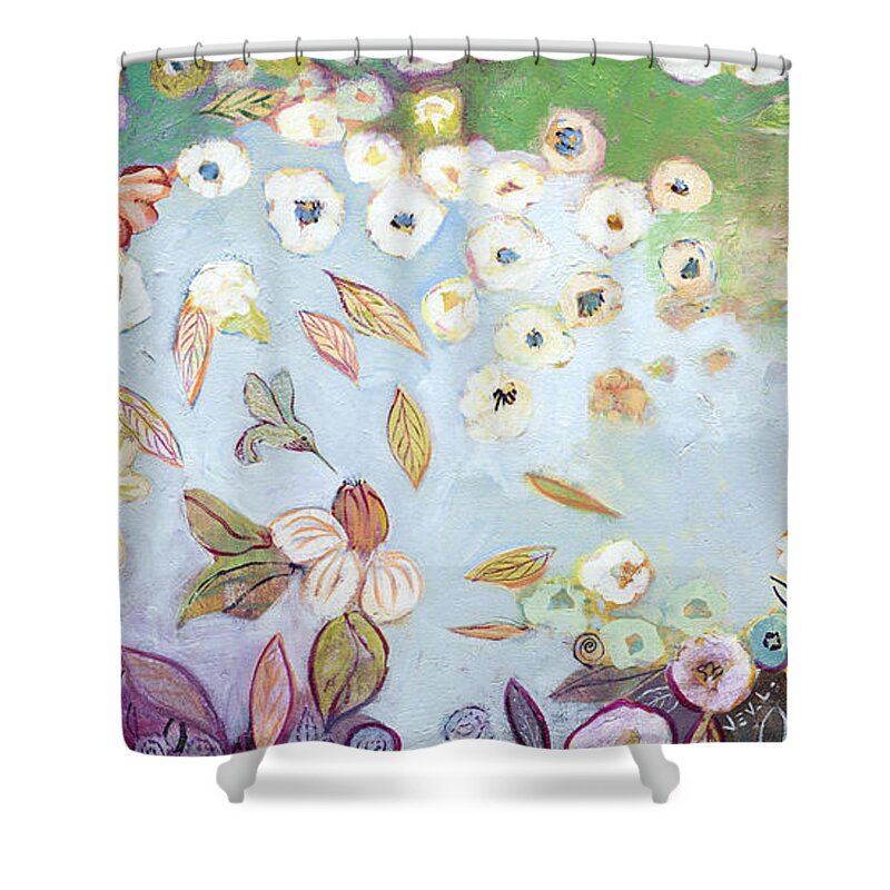 Hummingbird Shower Curtain featuring the painting A Hidden Lagoon by Jennifer Lommers