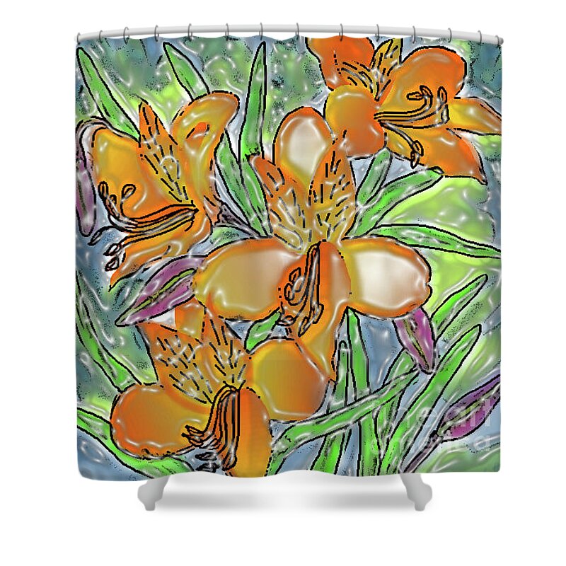 Alstroemeria Flowers Shower Curtain featuring the digital art A Hug Of Rain by Latha Gokuldas Panicker