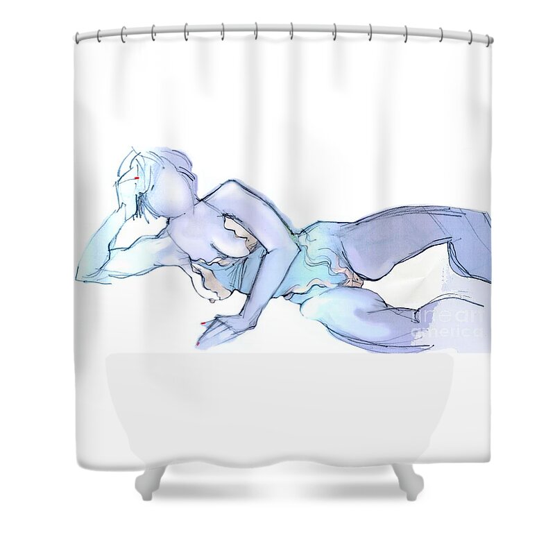 Nudes Shower Curtain featuring the painting A Little Bit Naughty - female nude by Carolyn Weltman